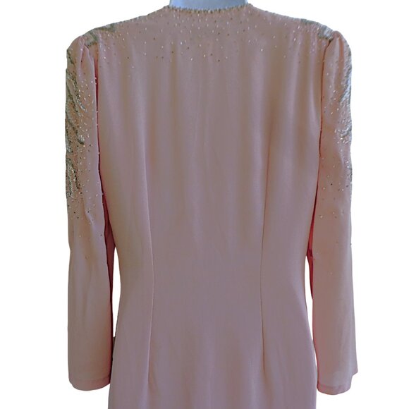 Vintage Jack Bryan Cocktail Wrap Dress Pink Heavy Beaded Long Sleeve Bling 8 - Picture 5 of 11